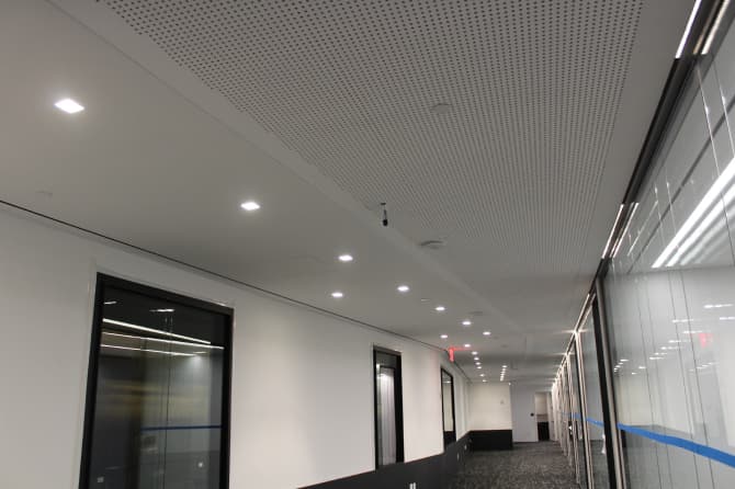 A white, brightly lit hallway