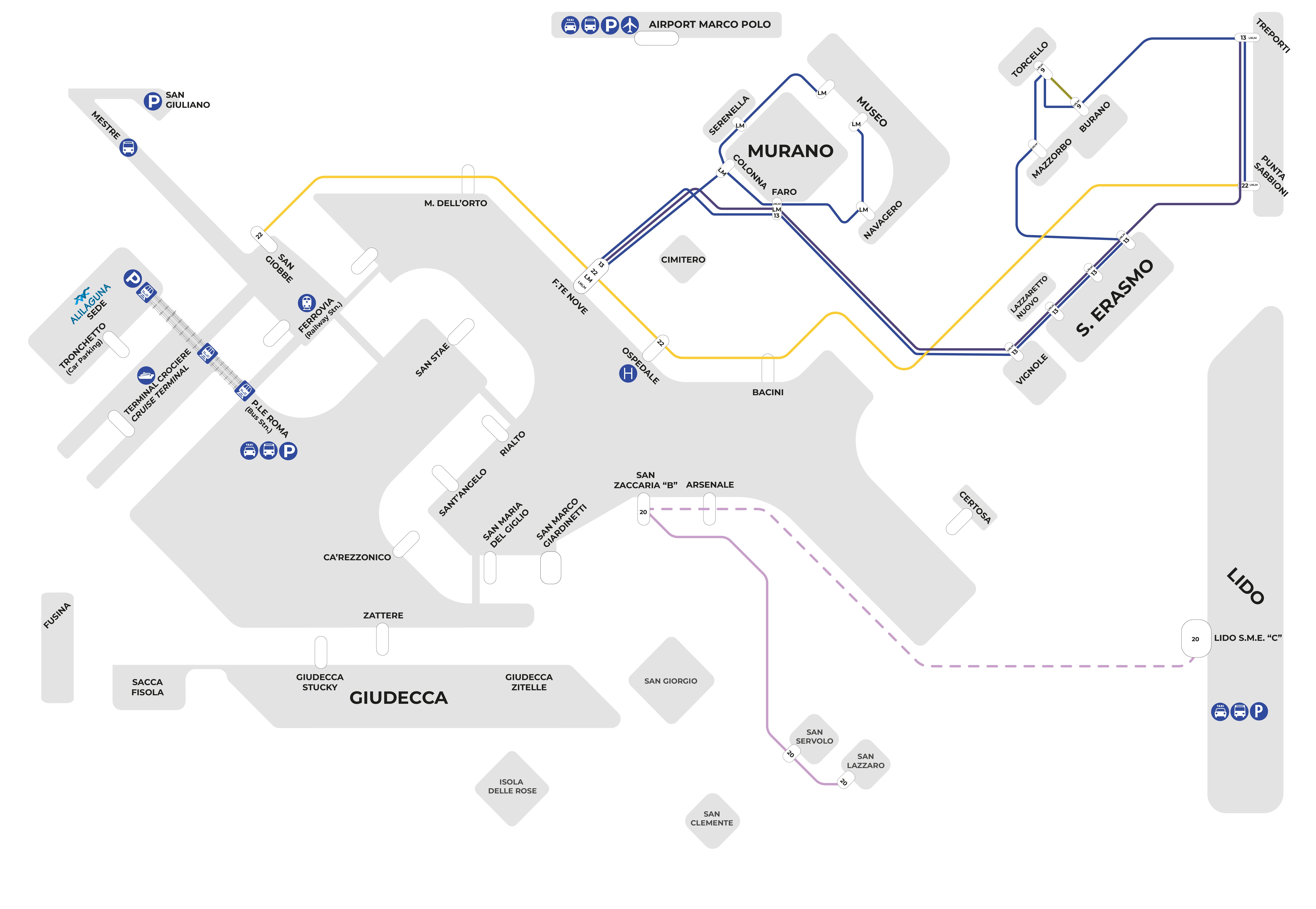 La mappa delle Linee di Alilaguna