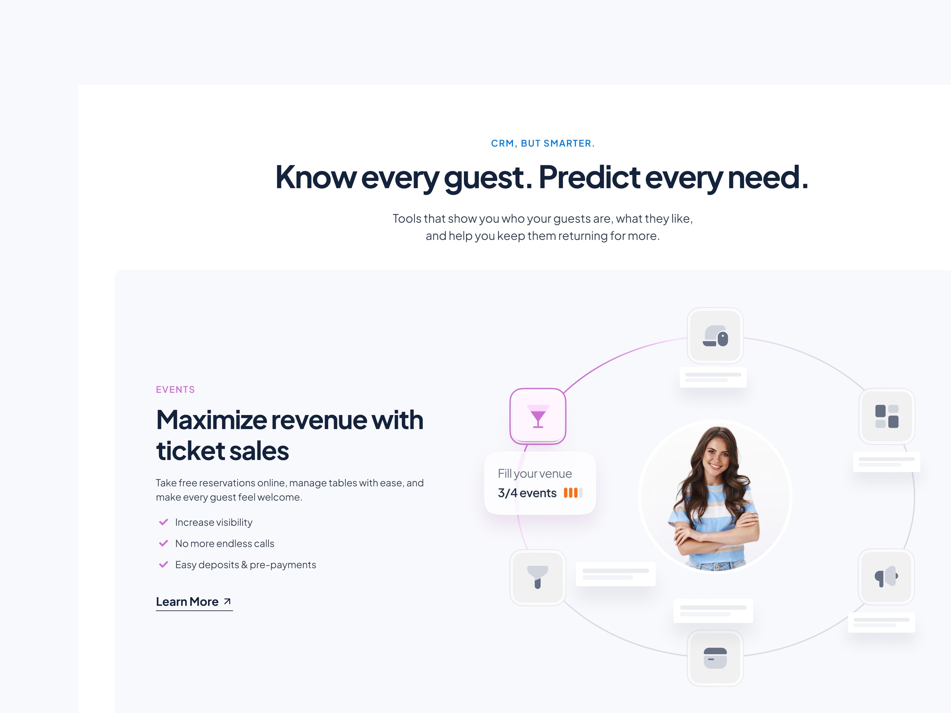 Eventlin website hero section – Framer landing page for restaurant booking platform