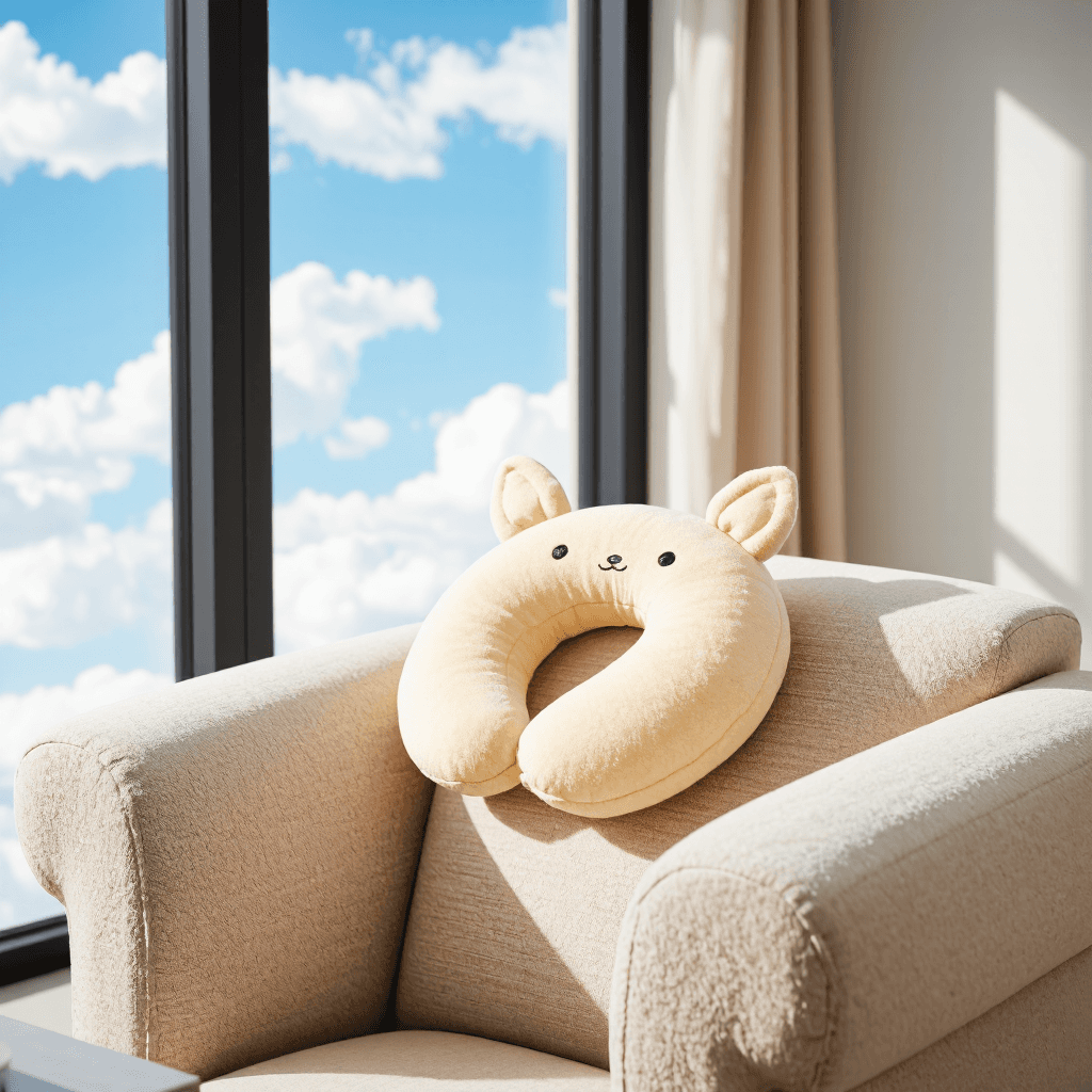 product photography of a plush neck pillow shaped like a cartoon animal