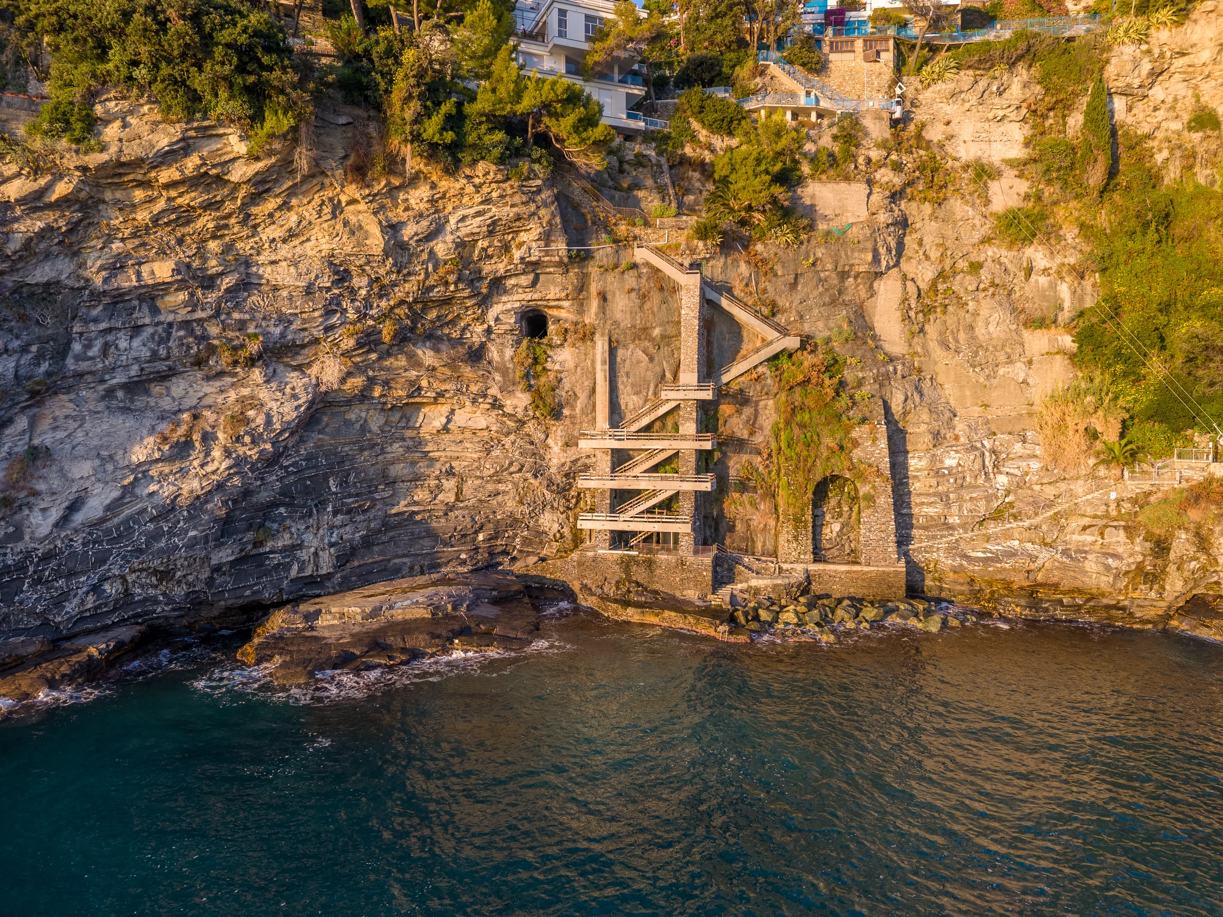 Aerial view of architecture on the coastline — Sori, Italian Riviera. Photography by Yunes Calore.