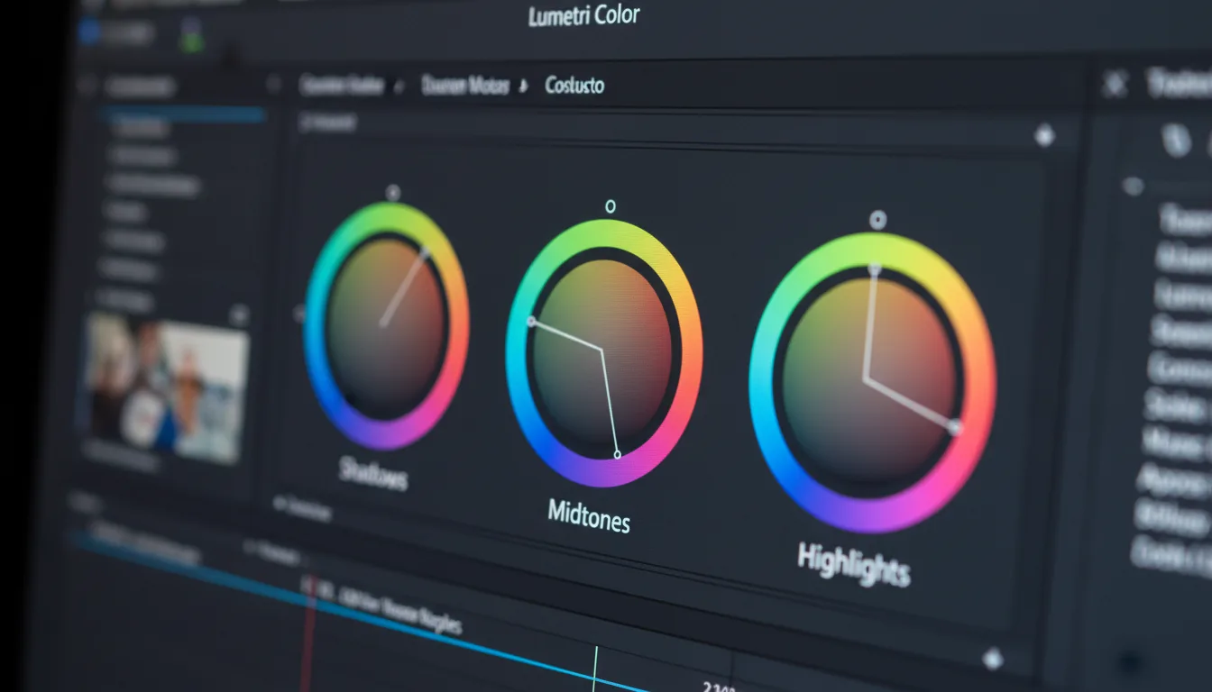 Close-up of color grading interface in a video editing software.