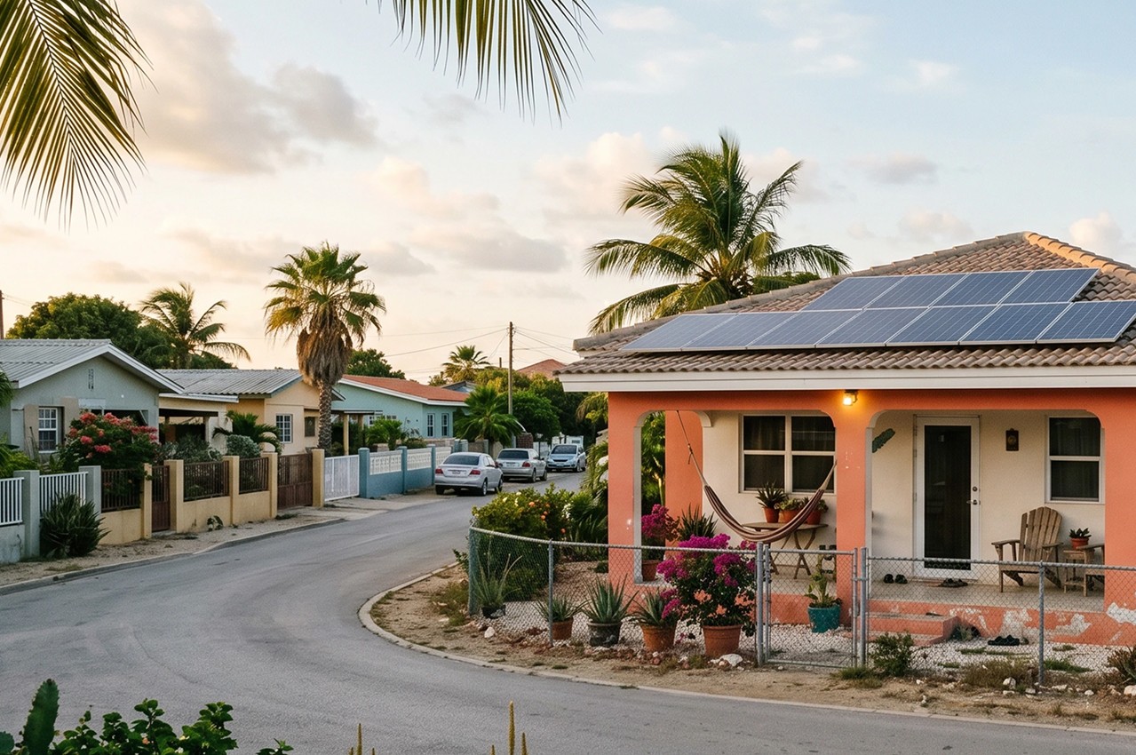 Hero projects page. Typical Aruban House with solar panels