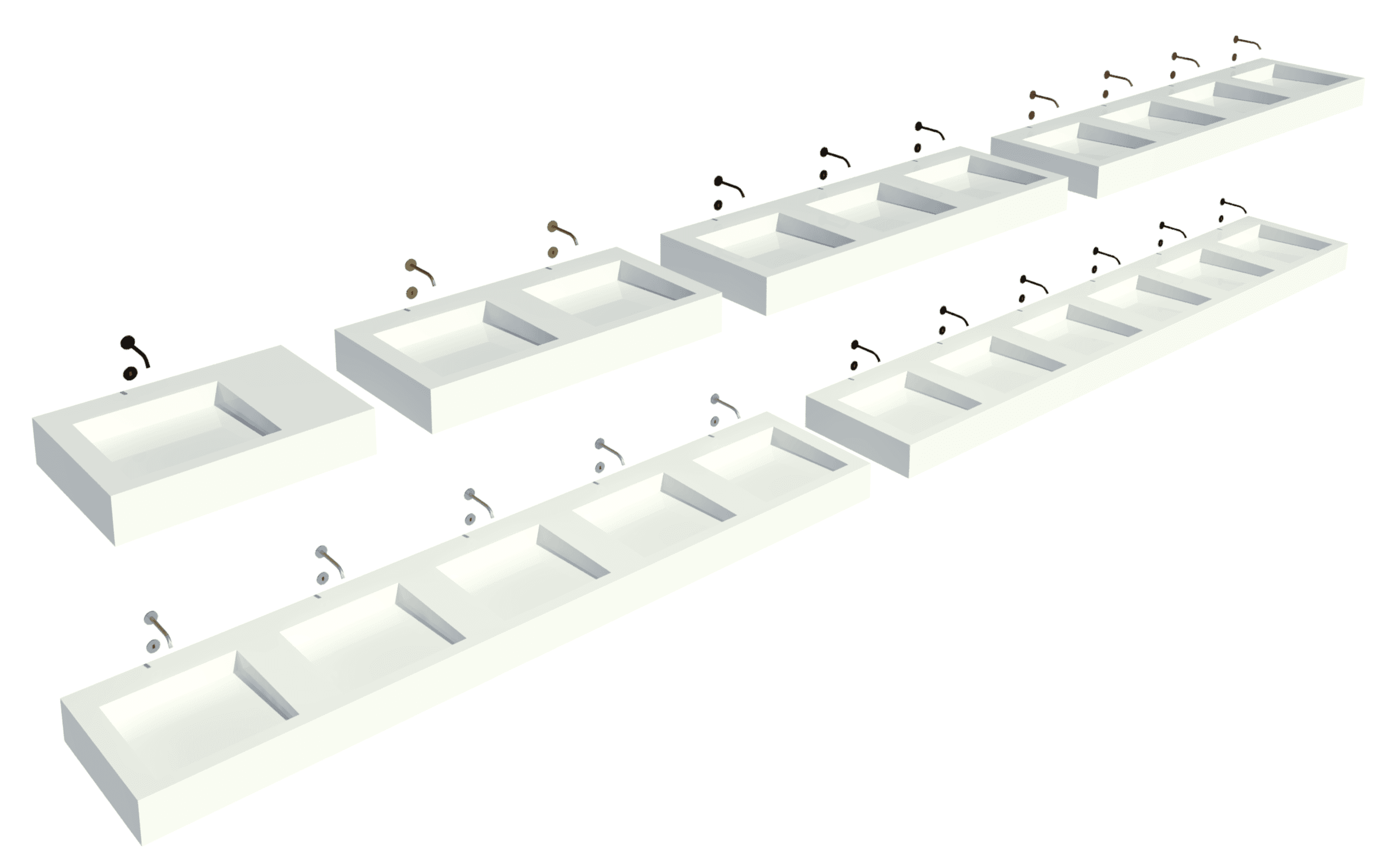 Monolith+ wash hand basin families with taps.