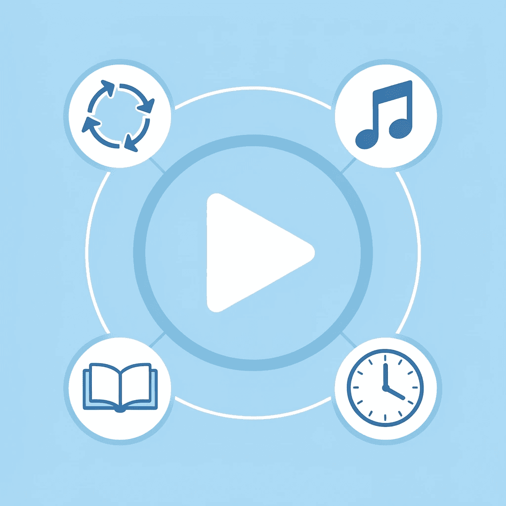 Central hub showing five interconnected elements of effective preschool morning songs: predictable structure, active participation, clear rhythm, simple repetition, and room for movement