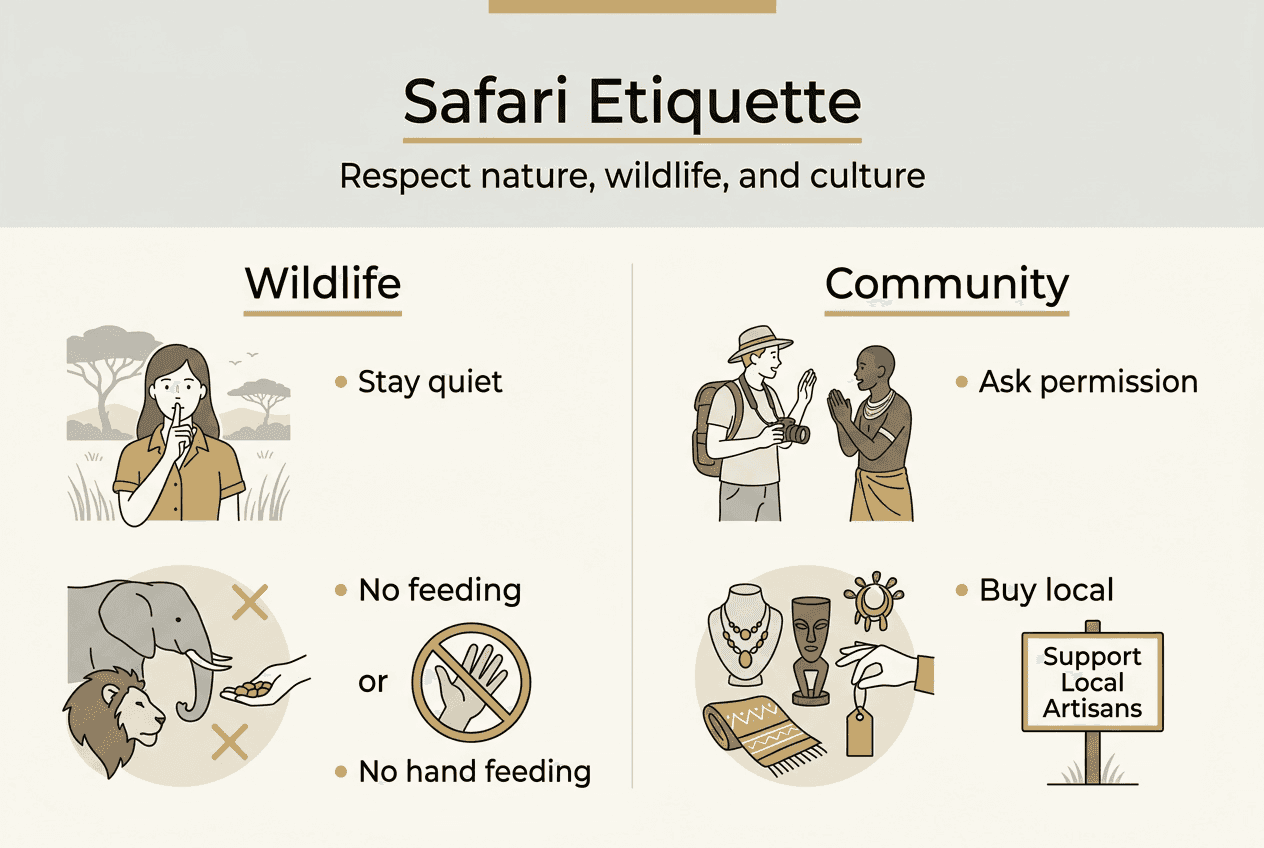 Infographic summarizing safari etiquette basics