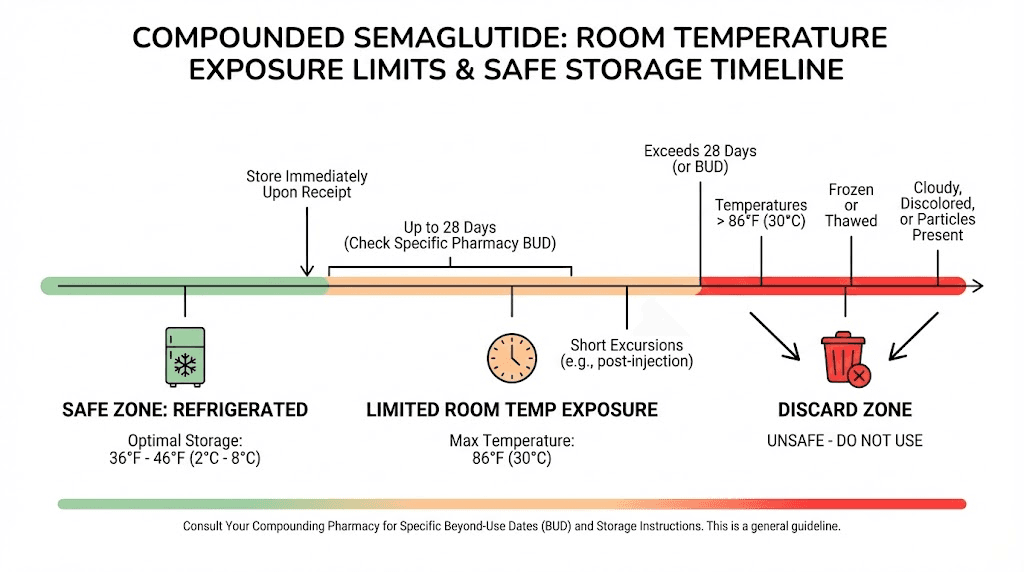 How long compounded semaglutide can stay out of the fridge safely
