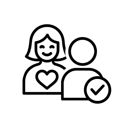 Symbol einer lächelnden Empfangsperson mit Sprechblase