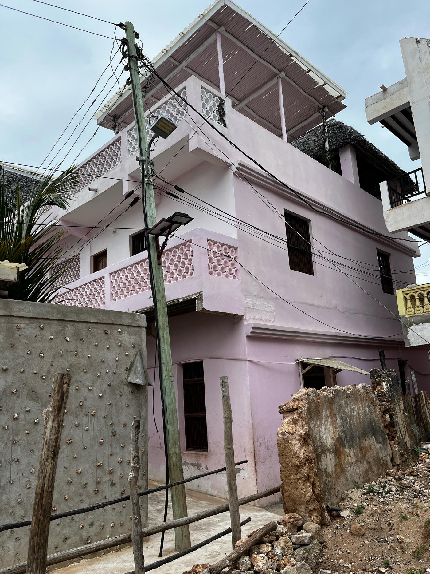 Pink-washed building exterior.
