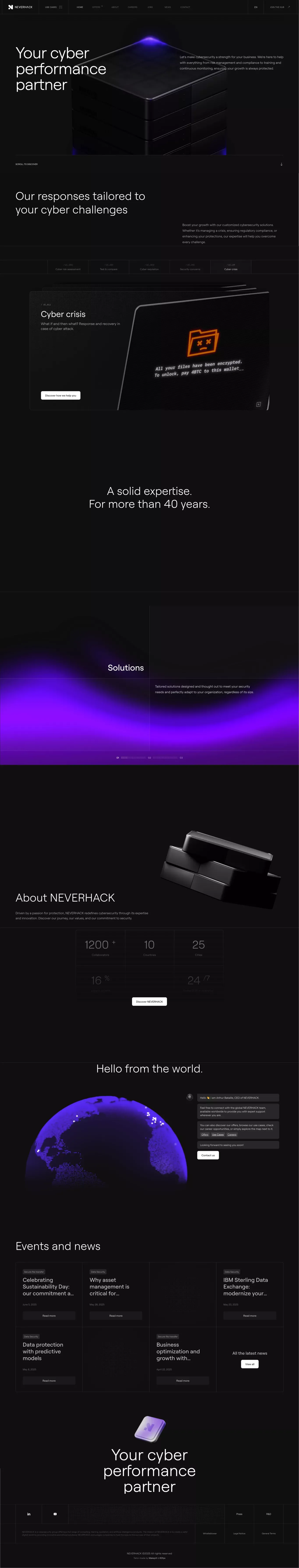 Advanced cybersecurity solutions landing page screenshot showcasing Tech design