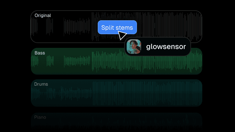 An original audio track with button saying split stems and multiple stems below it