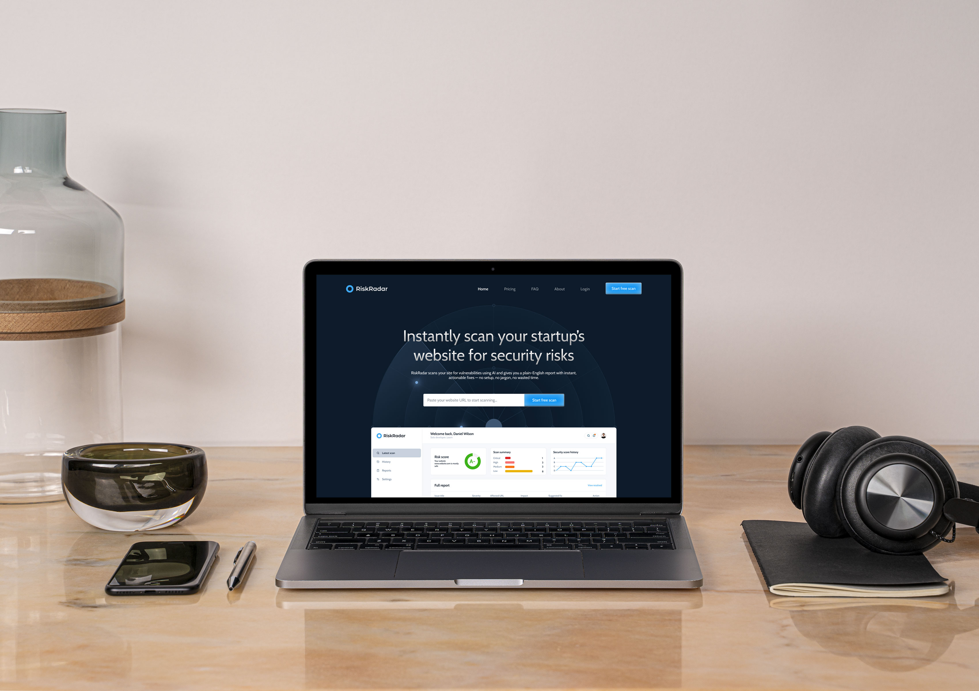 riskradar - saas security landing page mockup