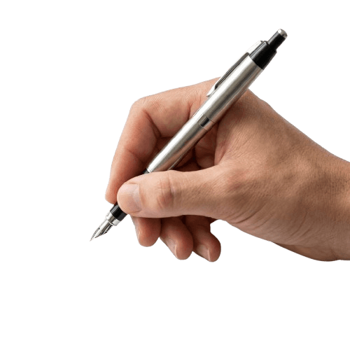 A hand holding a black pen, poised to write or draw on a surface.