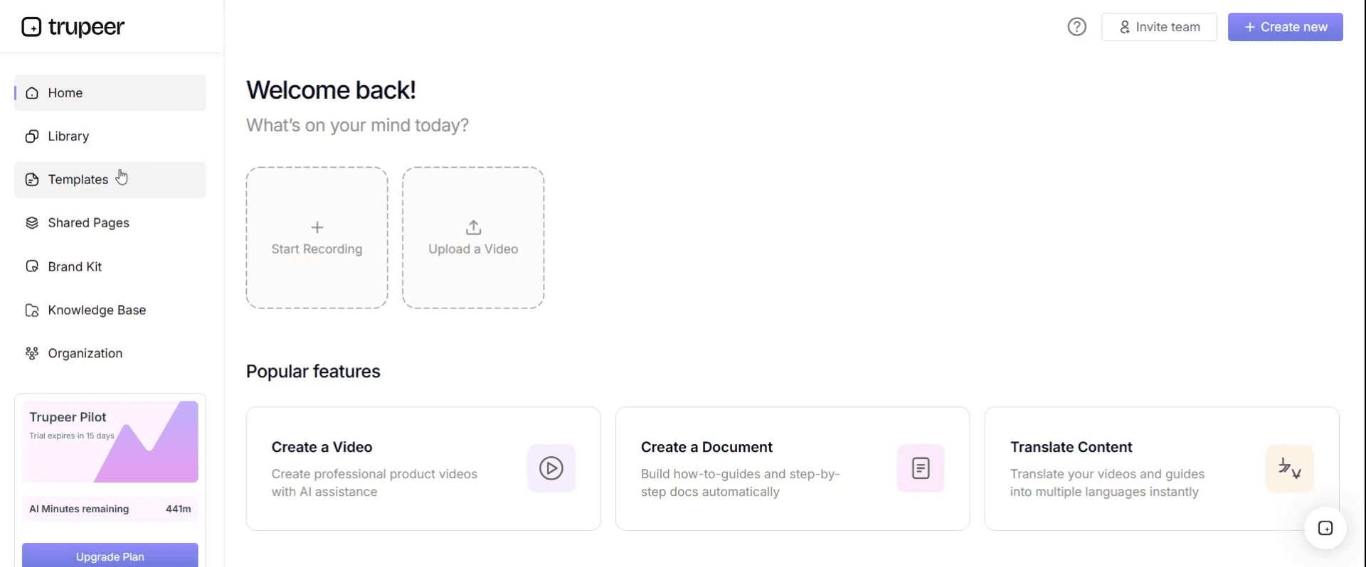 Open the Templates section in Trupeer