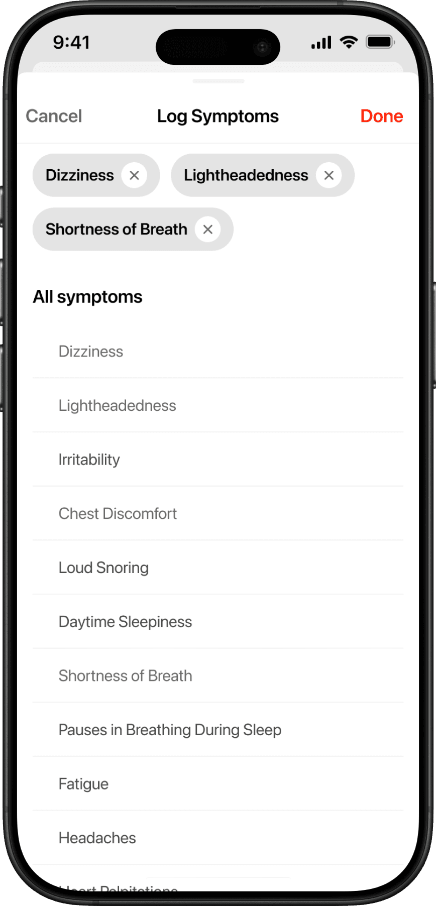 Symptom logging