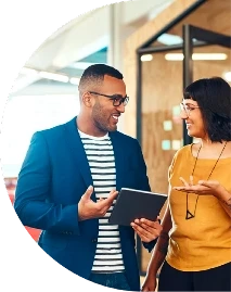 Man and woman discussing project