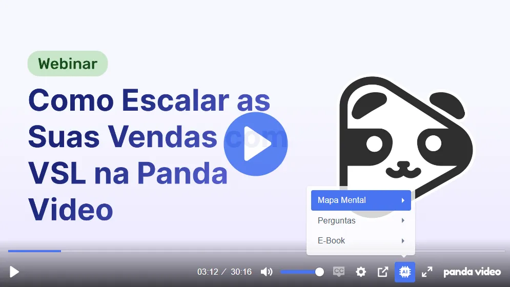Print do player da Panda Video, destacando a função de mapa mental integrado nele