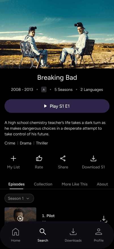 A movie detail page featuring an AI-driven 'More Like This' section based on visual and narrative themes