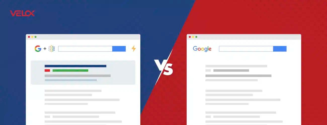 A comparison of what Google search looks like with and without Google AI Overview