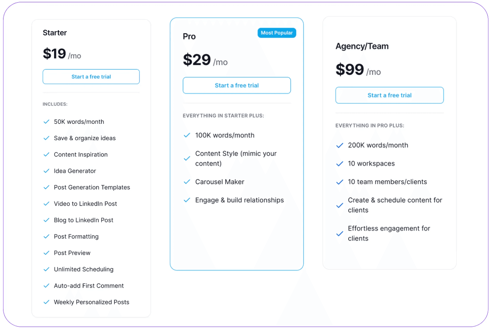 Supergrow pricing page comparison