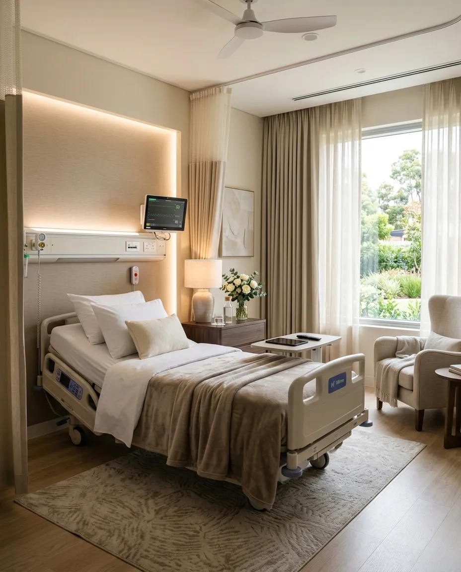 Hospital room with a bed