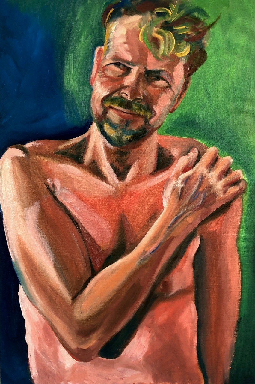 I love view (portret van David Hockney) | olie op canvas | 60 x 84 cm | 2024