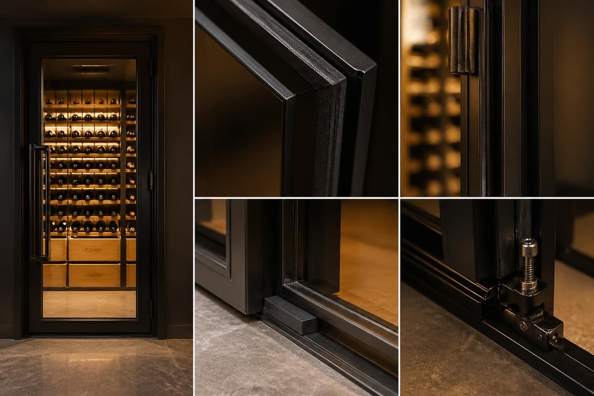 Wine cellar glass door sealing system