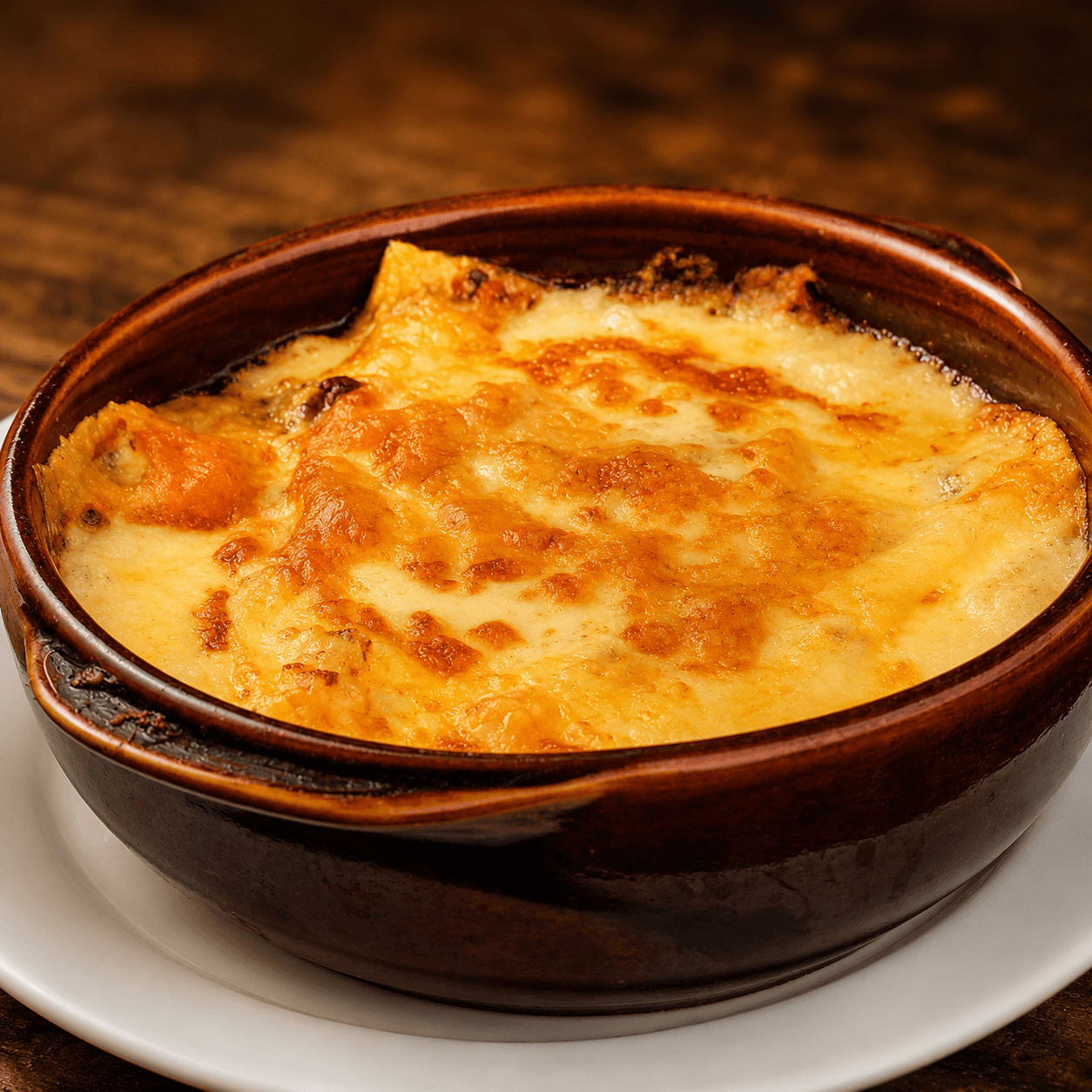 Fondue façon welsch gratinée servie en cassolette au fromage