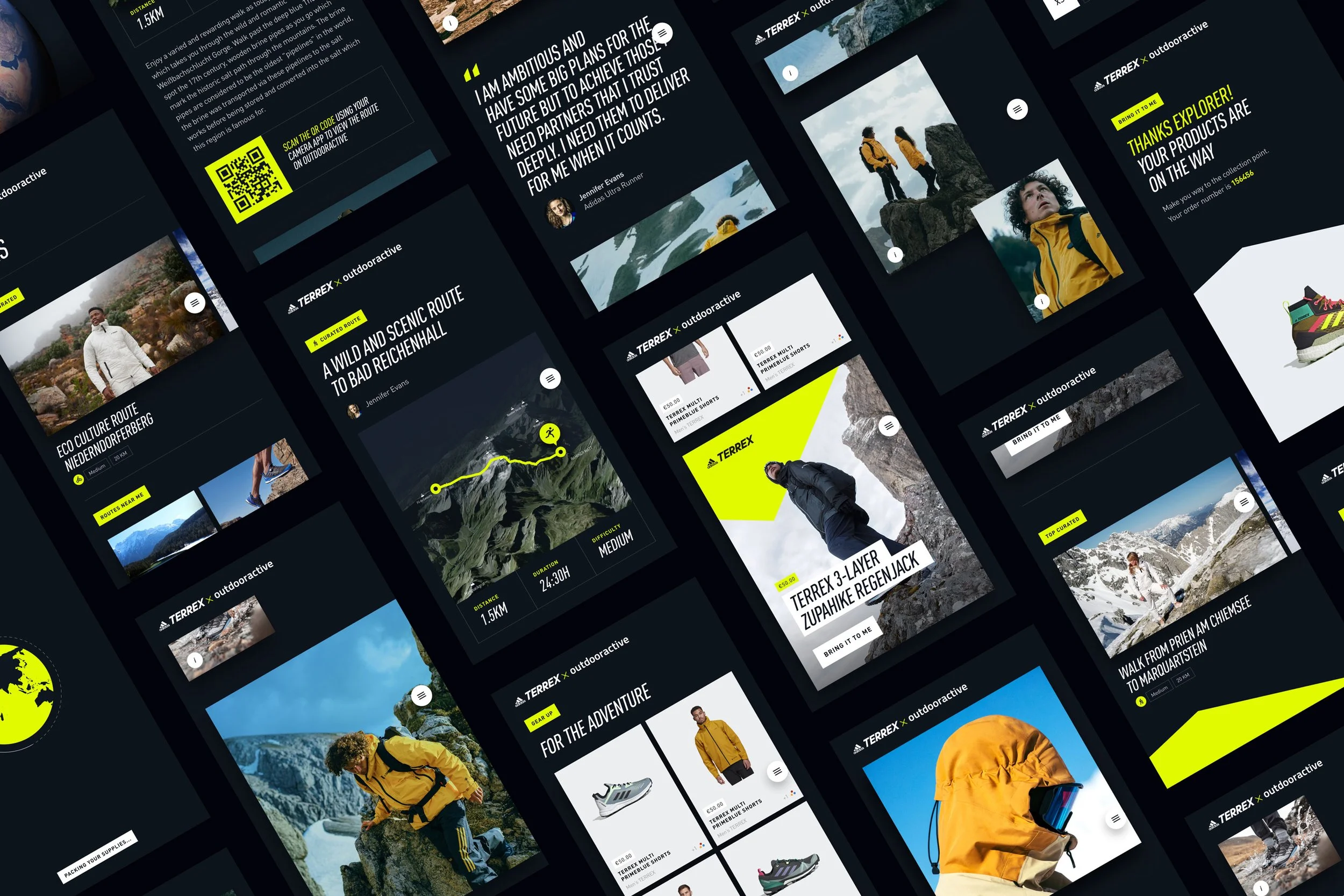 Immersive interface for adidas TERREX, an outdoor performance brand.