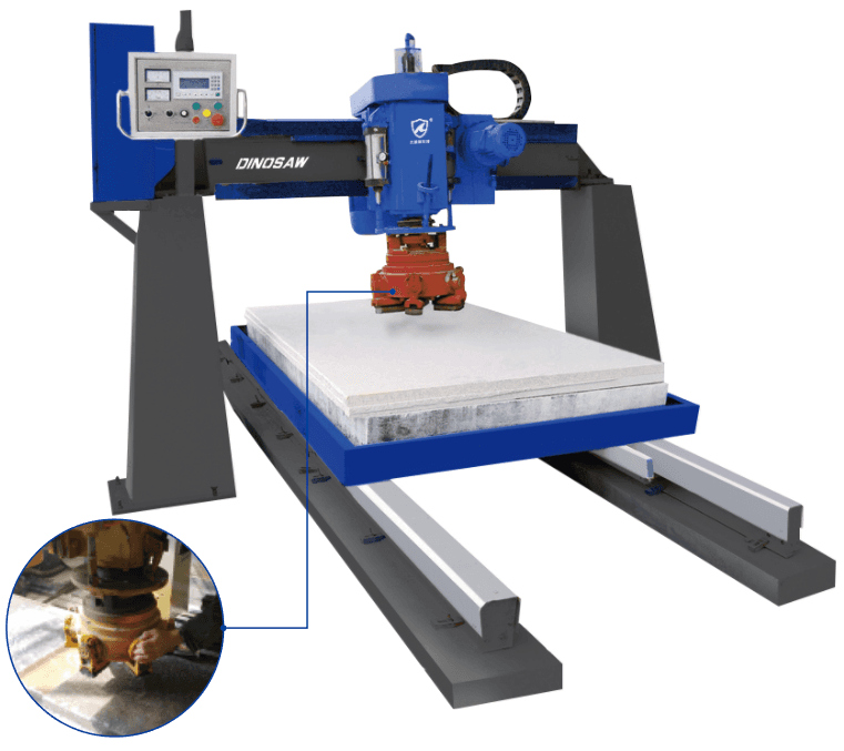 Dinosaw Bridge Single Head Automatic Polisher designed for polishing granite, marble, and wood-based panels. This machine offers excellent surface roughness and high gloss, achieving a polished finish comparable to continuous grinding machines.