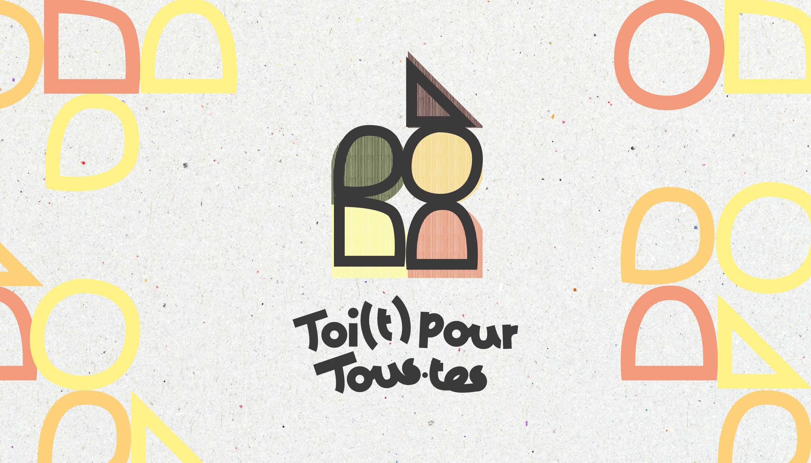 Logo coloré du projet solidaire Toi(t) pour tous.tes sur fond de papier recyclé. Design graphique engagé et éco-conçu par Tartelette Concept.