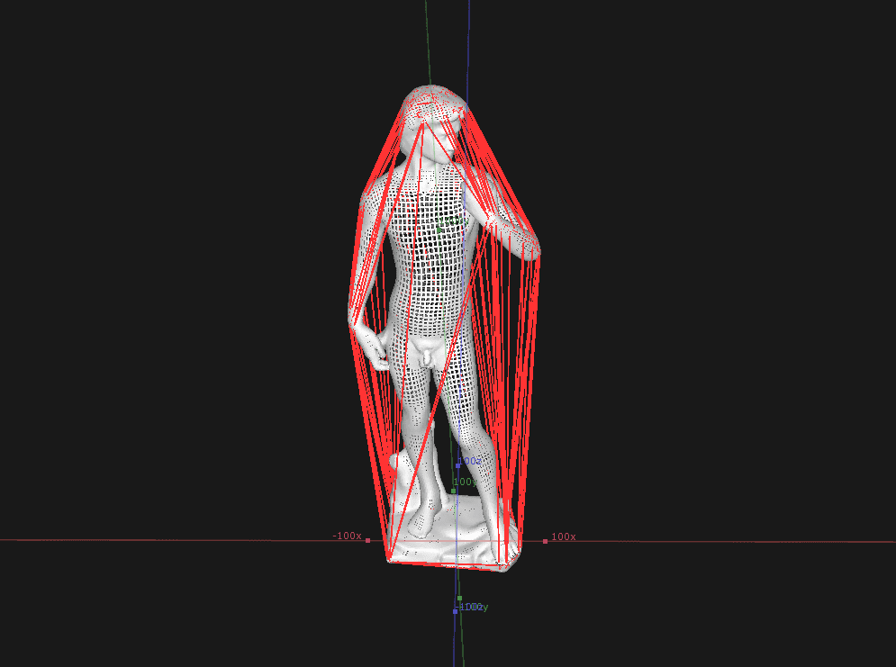 3D model of David with red rigging lines