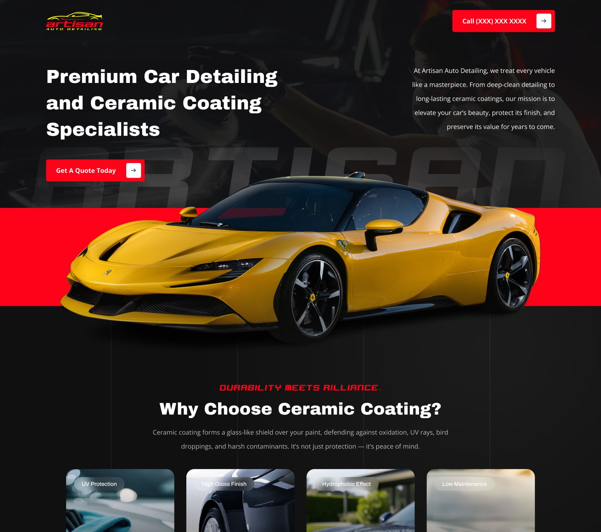 car detailing service website design with automotive service landing page | StackAura