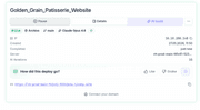 livemy.app project card for Golden Grain Patisserie showing Live status, IP, and live URL