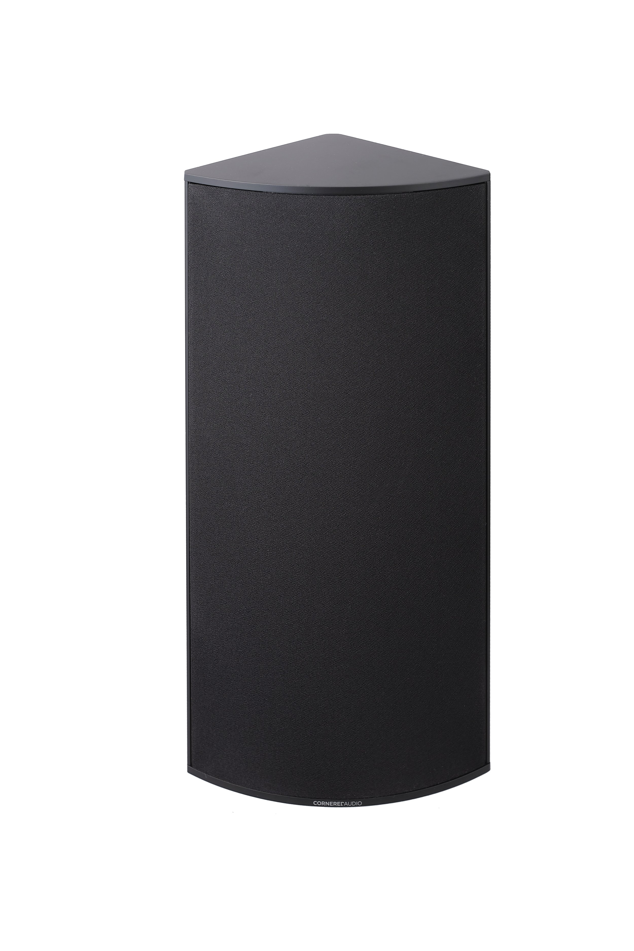 Black corner speaker with fabric grill