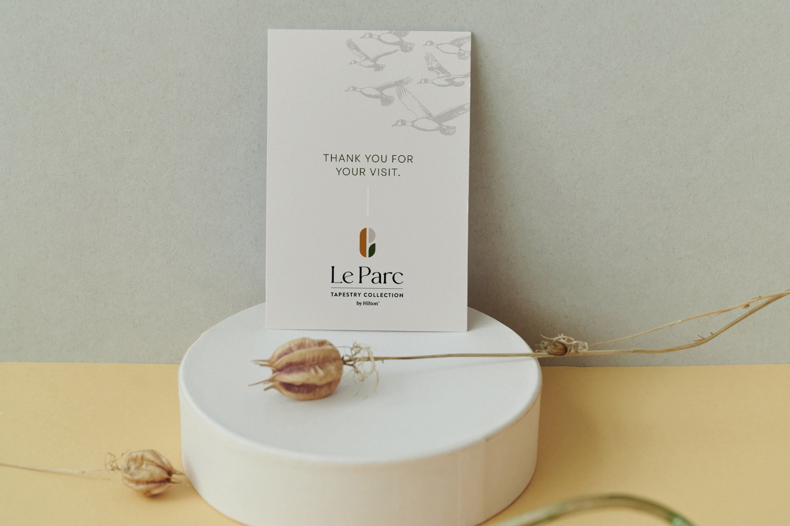A Le Parc branded thank you card