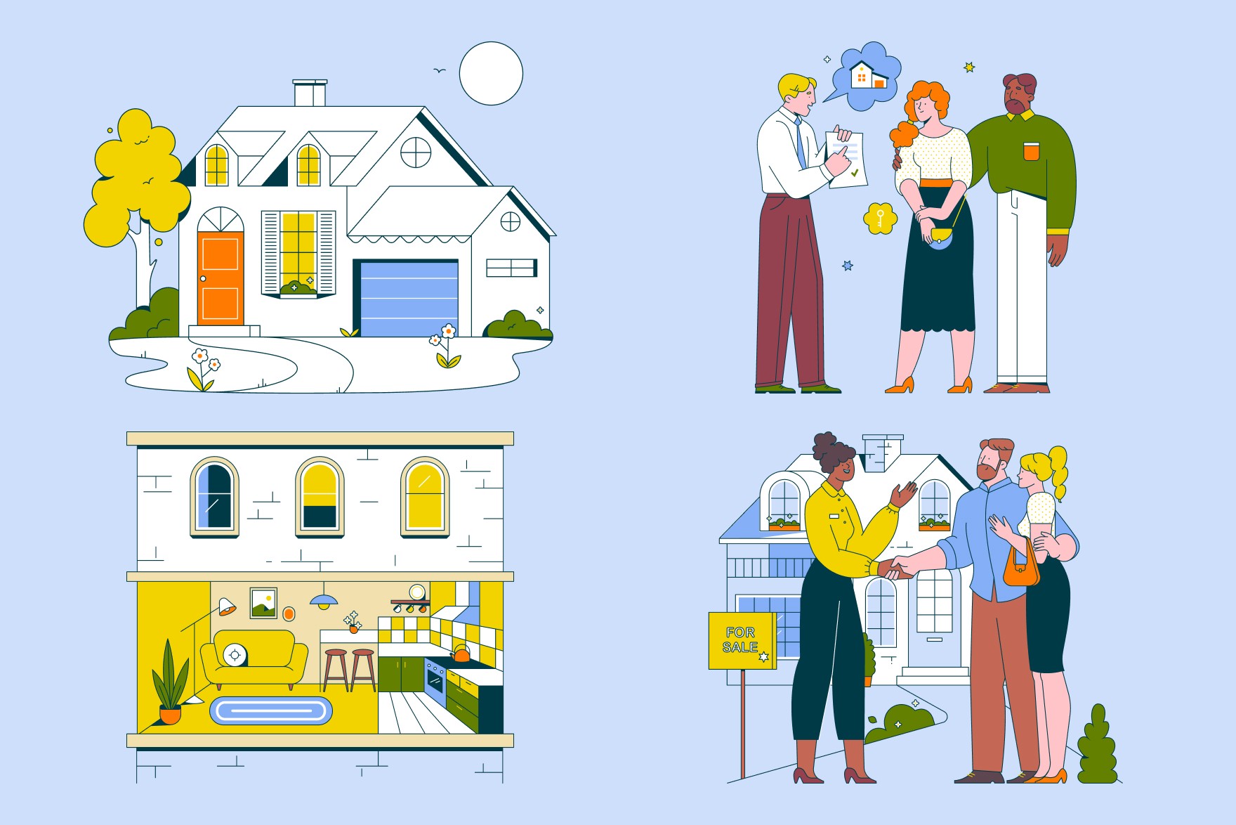 Illustration from HomeHaven Collection, depicting the process of searching for a home. Varied scenes capturing key milestones and emotions in the journey of homeownership. Suitable for graphic designers, presentation creators, and real estate-related projects.