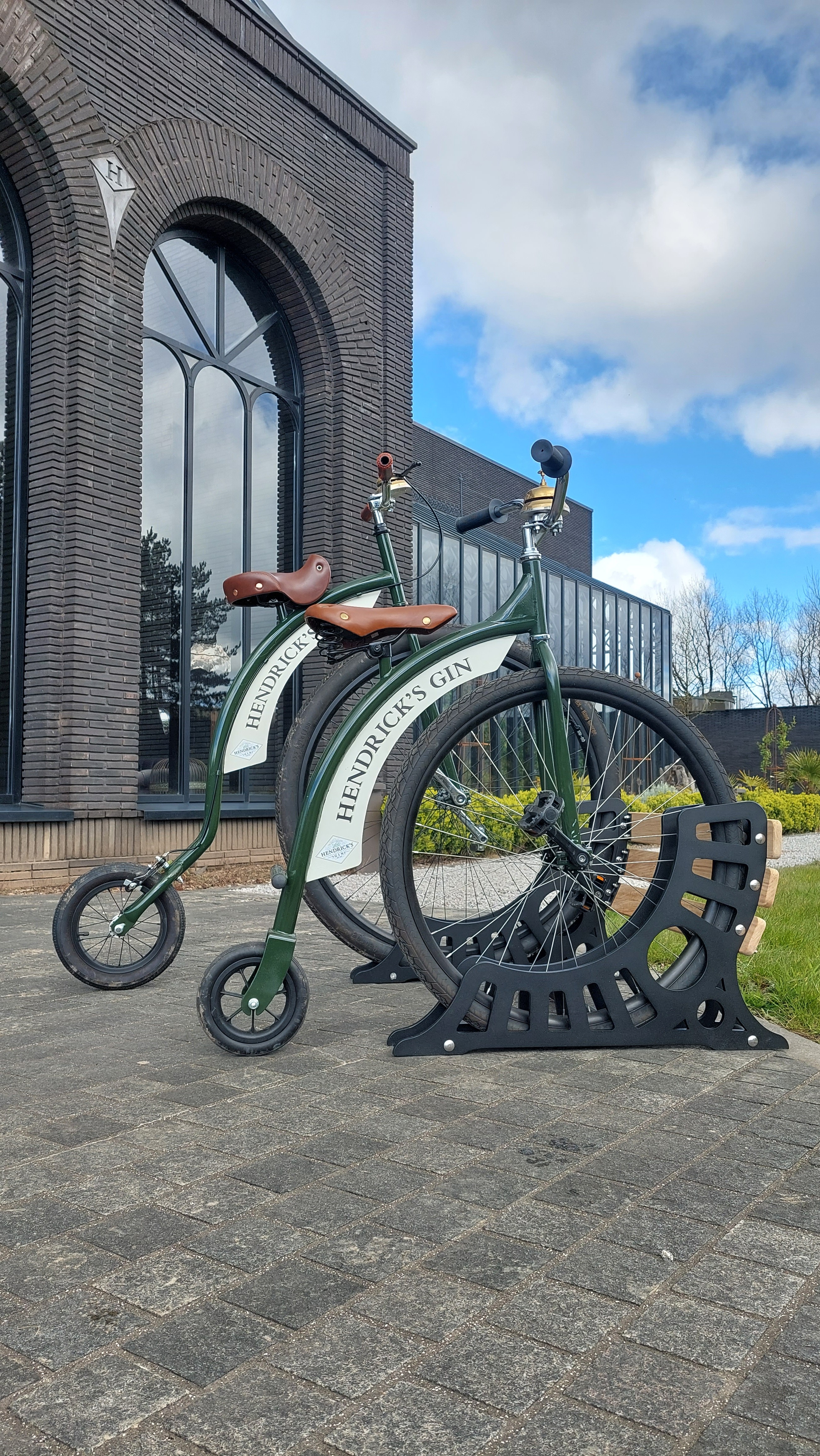 Branded outdoor sculptural bike stand structure