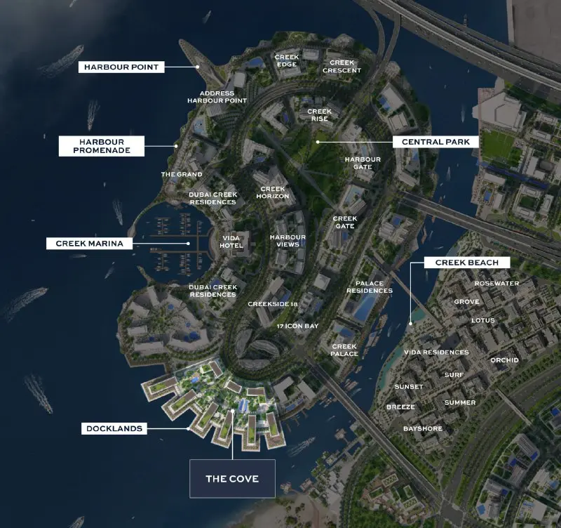 the cove 2 by emaar properties location map dubai creek harbour