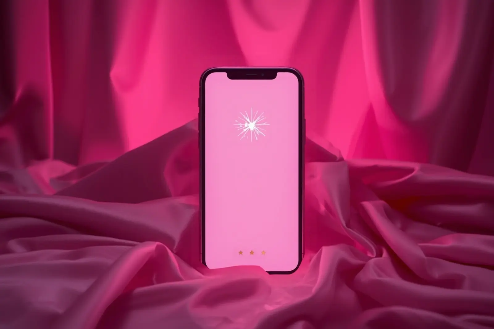 Pink smartphone showing an AI recommendation with stars on pink satin