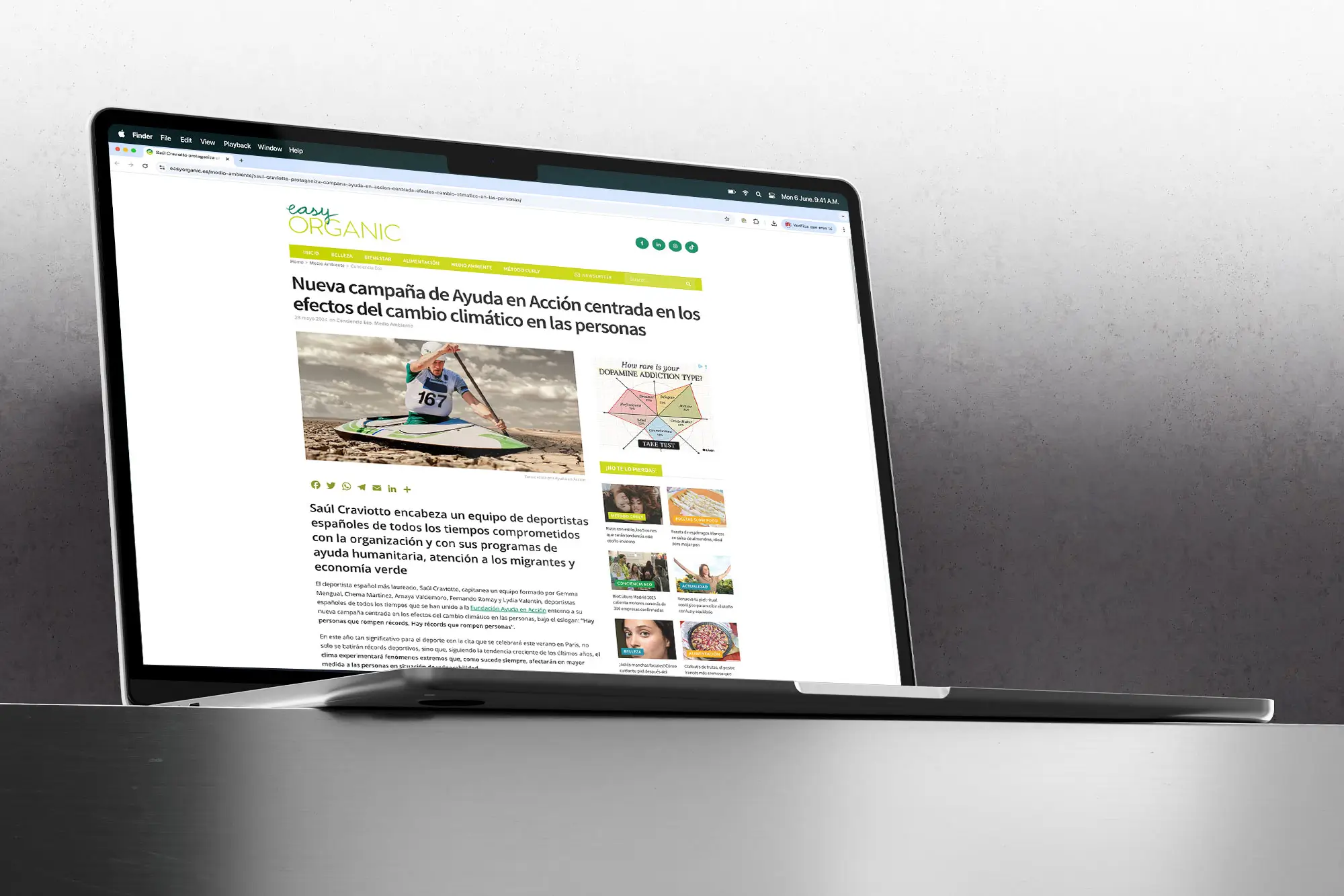 Portfolio Thankium: Portátil mostrando campaña de cambio climático en ayuda humanitaria.