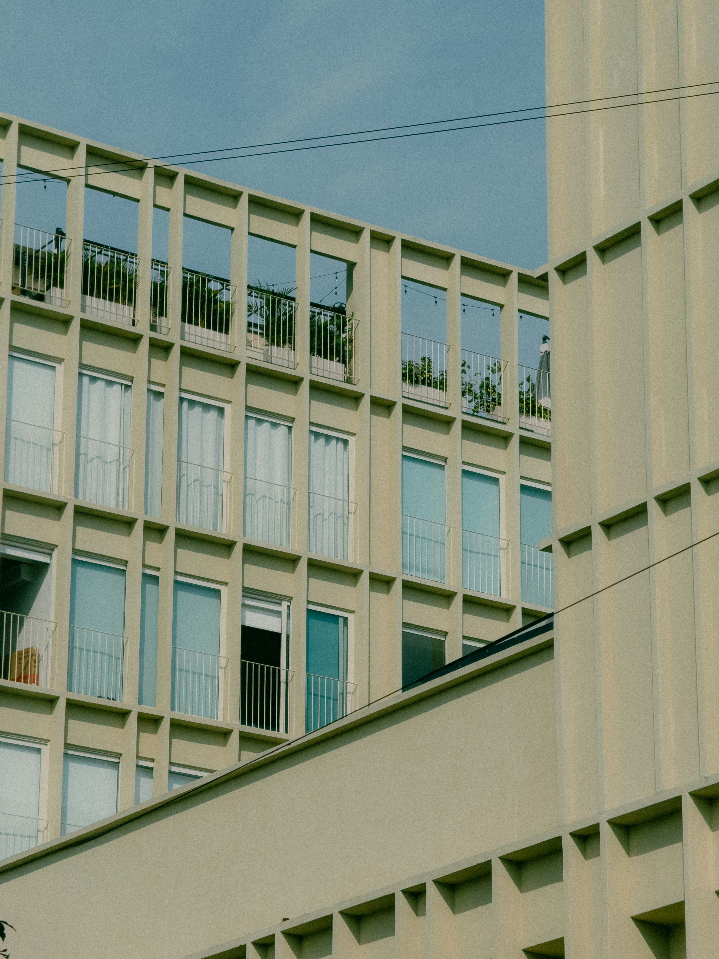 Modern apartment buildings with many windows