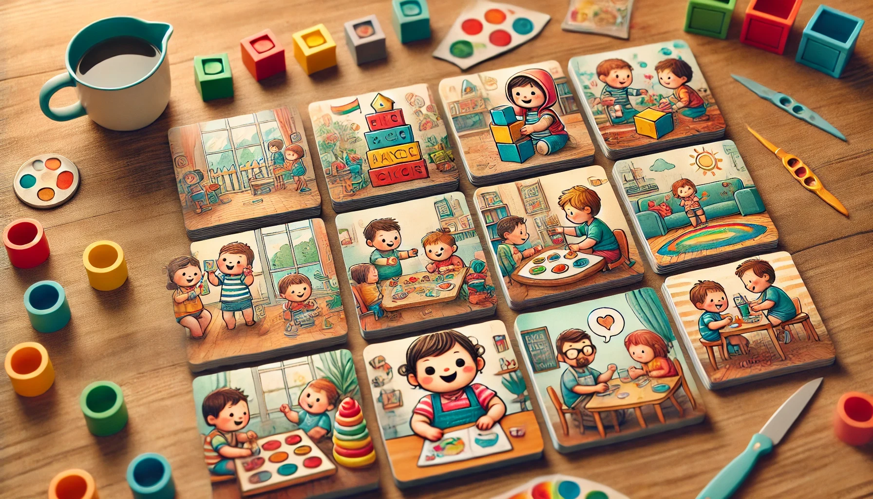 colorful cartoon cards on a table