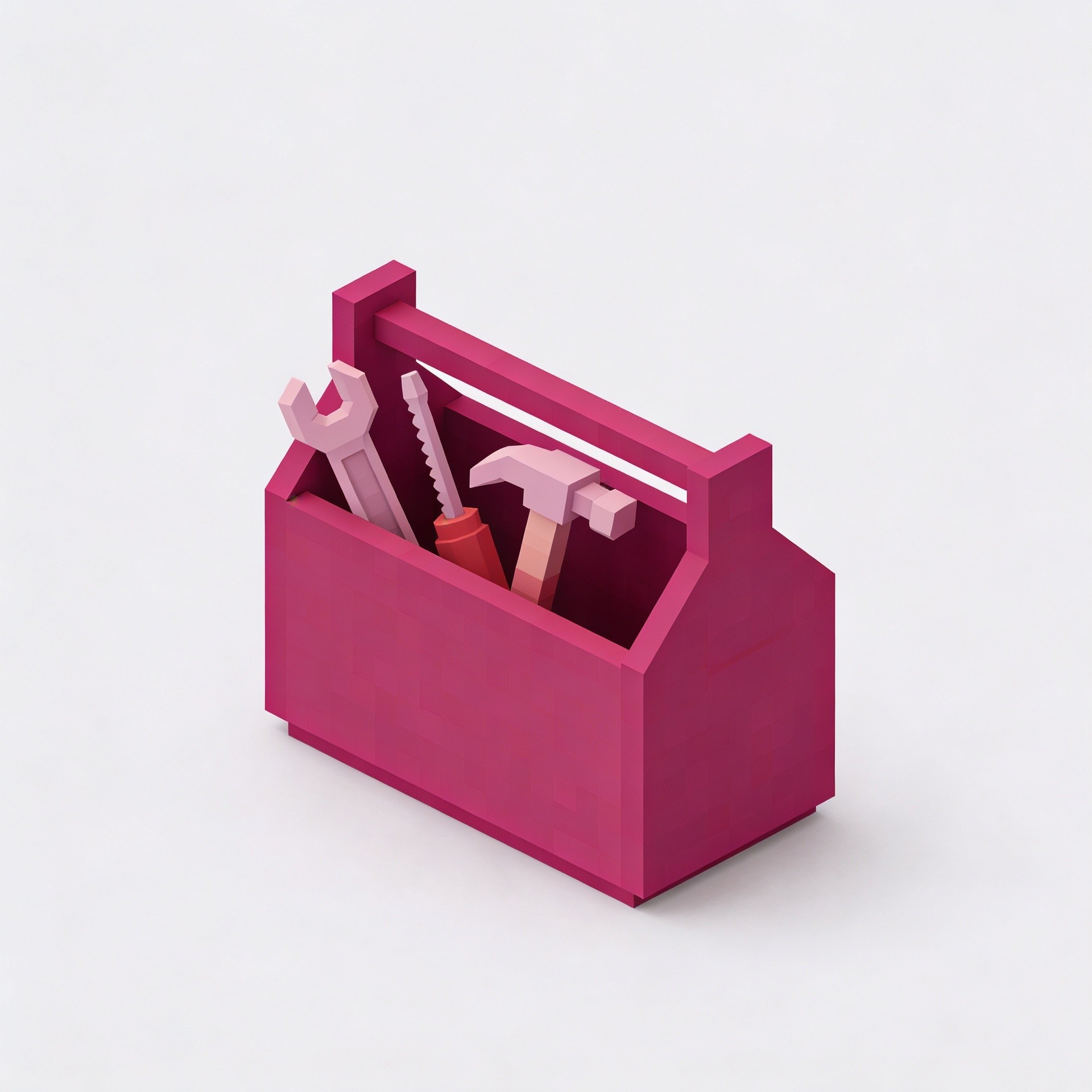 Pink voxel toolbox symbolizing tools for managing content workflows