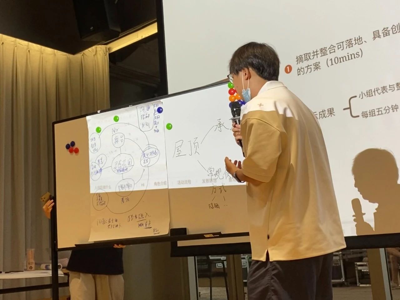 Workshop brainstorming rooftop garden ideas on whiteboard