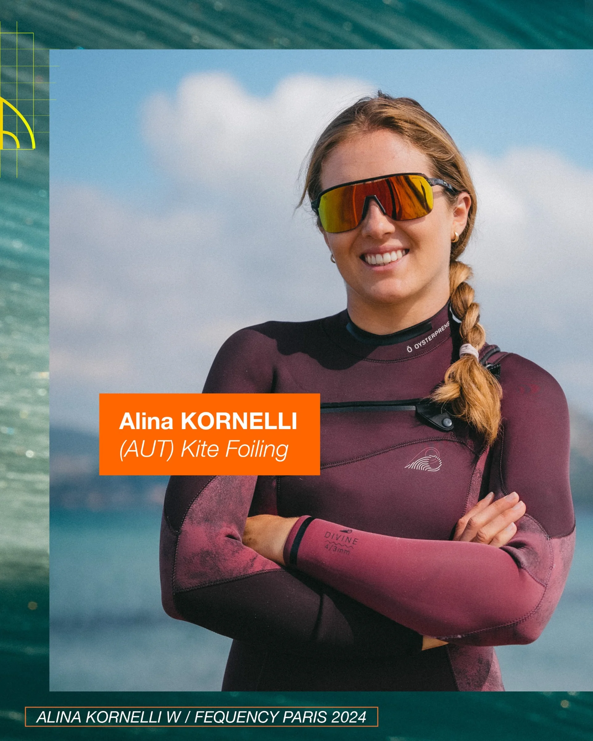 Post Carousel Instagram de présentation d'une sportive Alina Kornelli en Kite Foiling