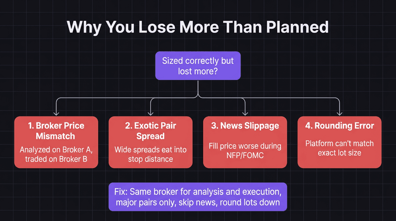 Flowchart showing four reasons traders lose more than their calculated risk
