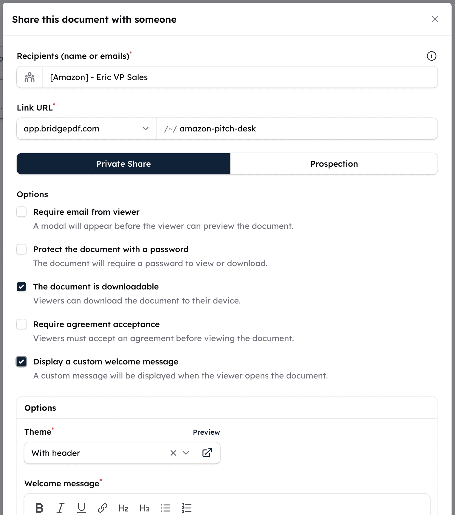 PDF file to link options