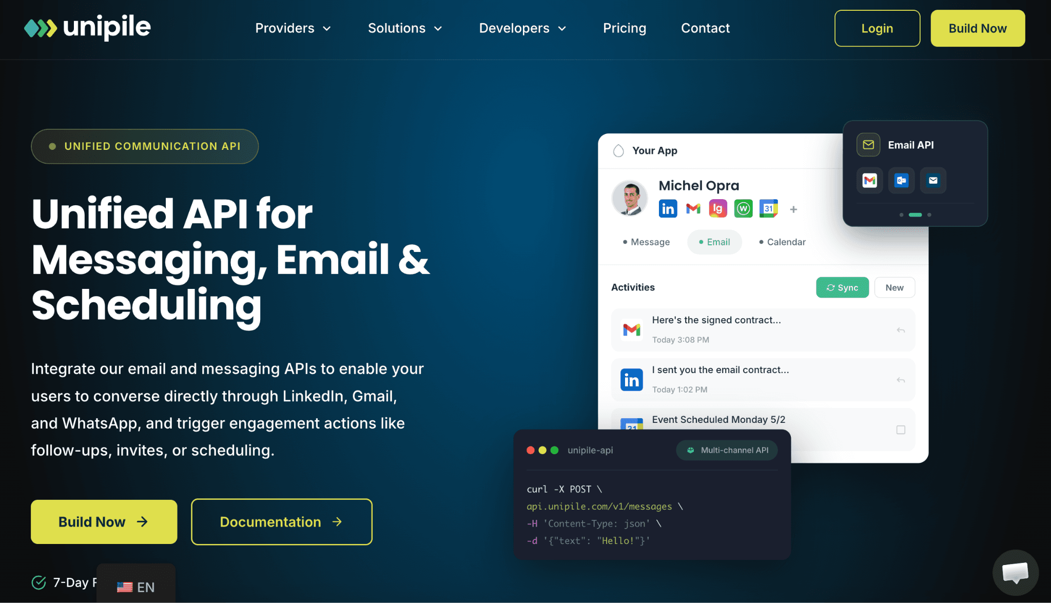 Unipile's homepage hero section