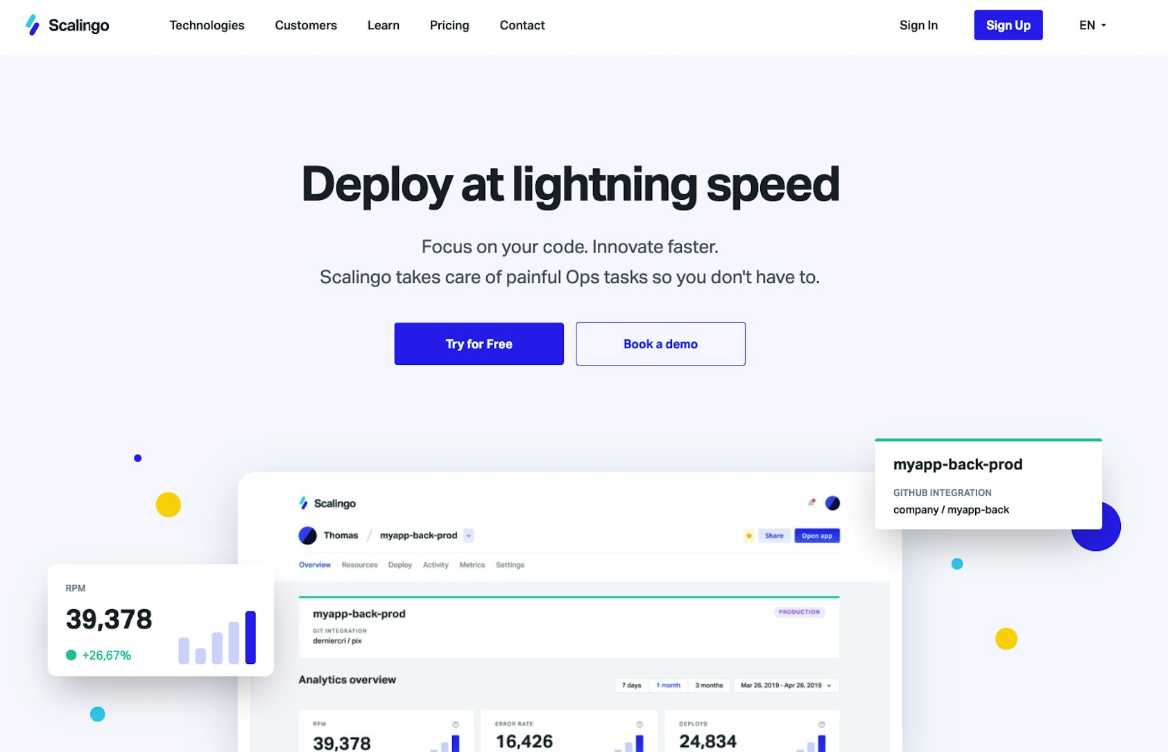 Screenshot of Scalingo's website homepage